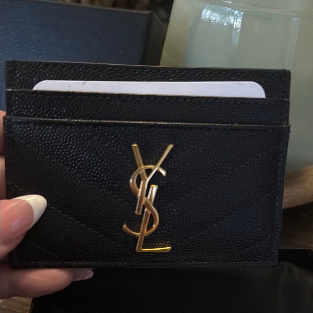 Saint Laurent Black Leather Key Card Holder with Gold Monogram - Picture 2 of 3
